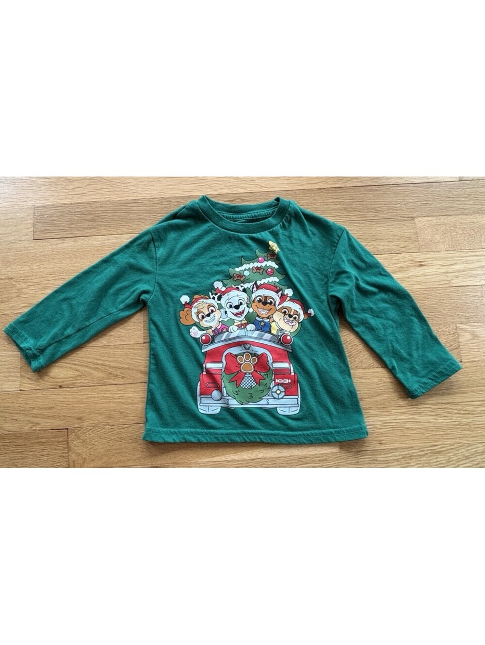 Paw Patrol Christmas Toddler Shirt 3T Green Long Sleeve Fire Truck Nickelodeon
